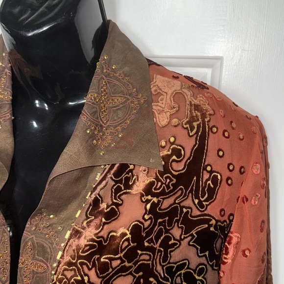 Ruby Cho Burnt Orange Vintage 70s/80s Silk Embellished Jacket Funky Fun Size XL - Picture 2 of 15
